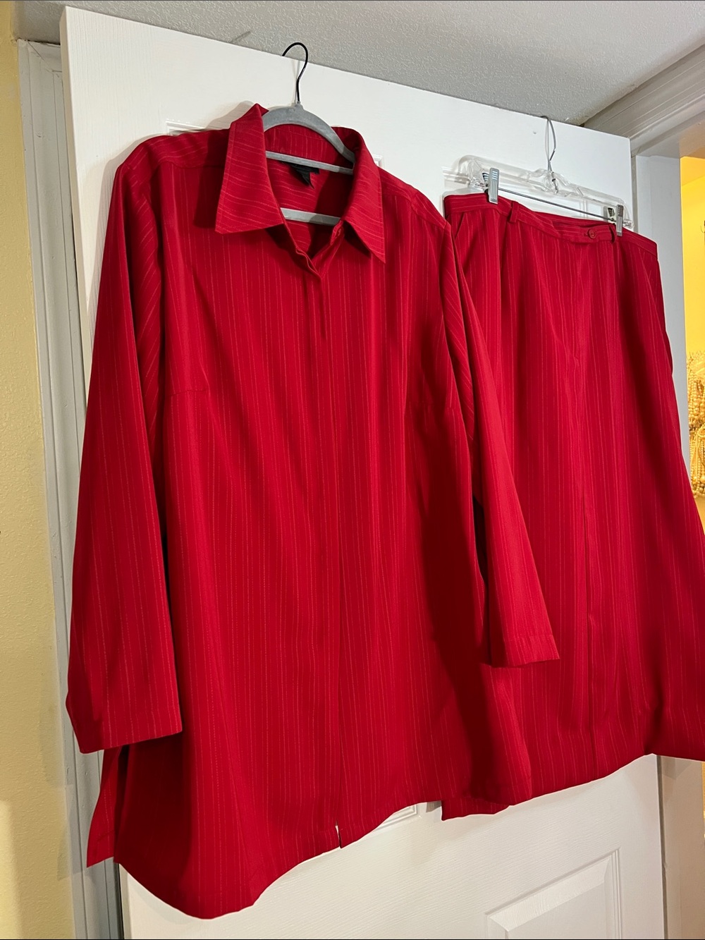 Ashley Stewart Red Pinstripe Skirt Set
